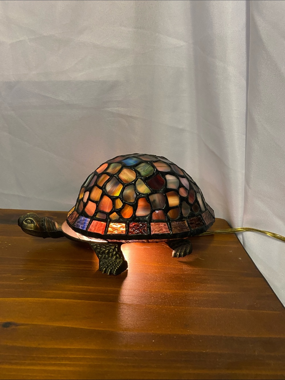 Vintage Turtle Stained Glass Accent Lamp - Multicolor Mosaic Shell